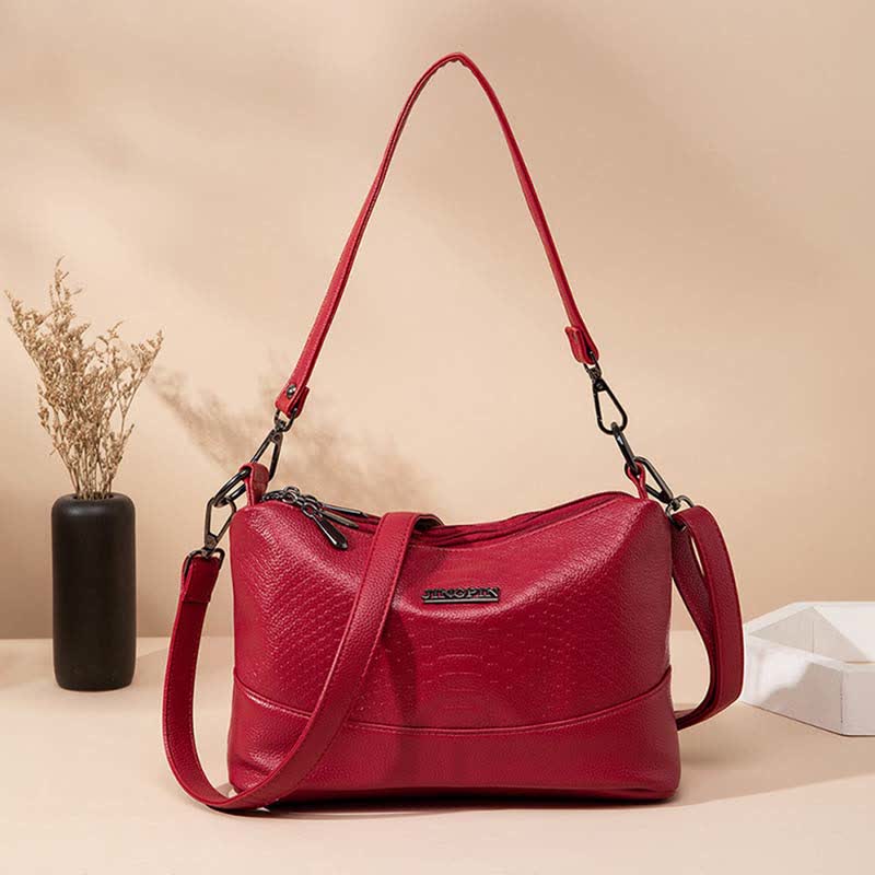 Triple Compartment Crossbody Bag for Women Vegan Leather Bucket Bag