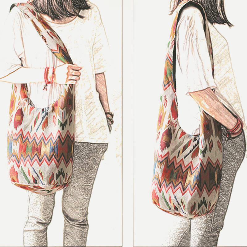 Shoulder Bag for Women Printing Flower Daily Cotton Crossbody Bag