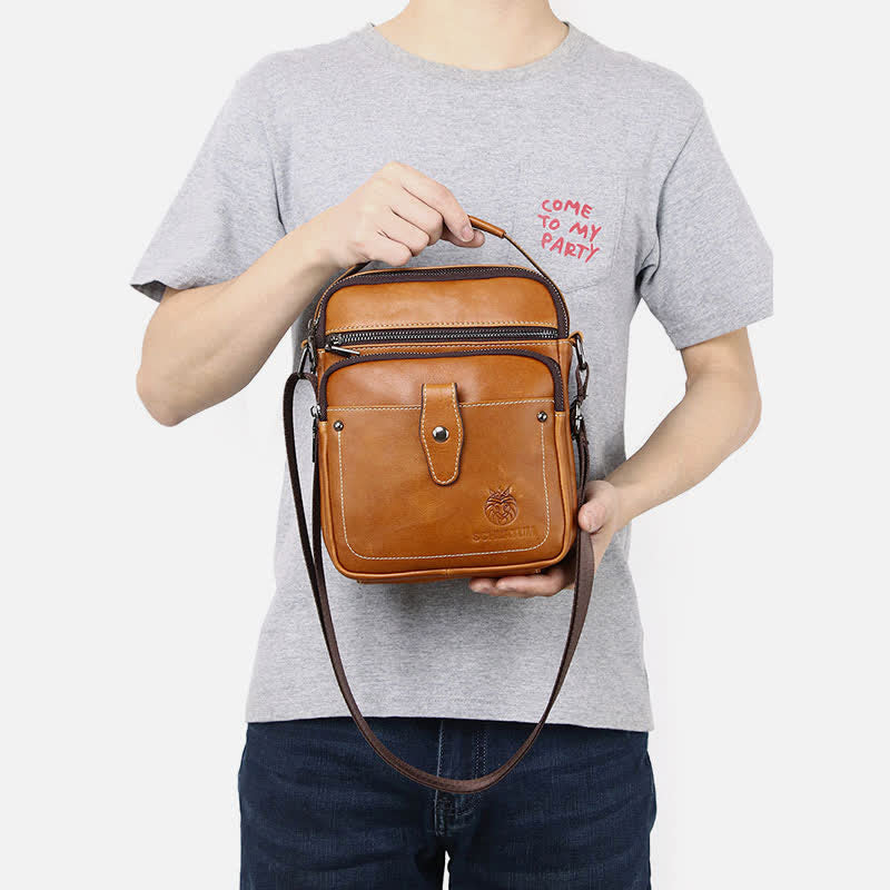 Leather Small Messenger Bag for Men Retro Work Business Shoulder Handbag