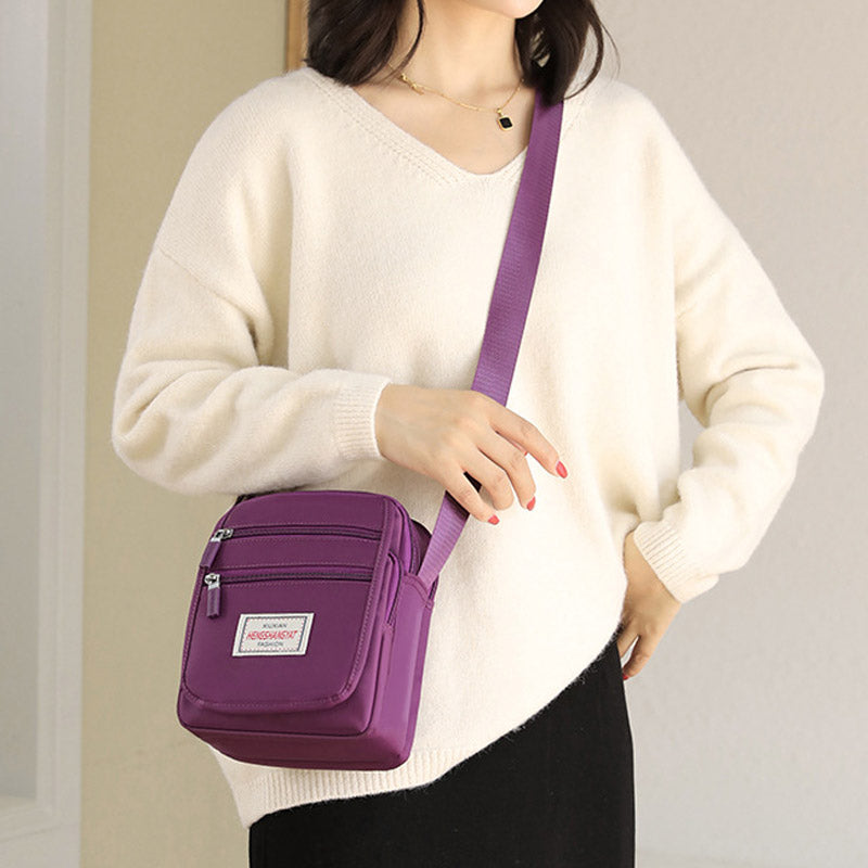 Functional Women Purse Multi-Pocket Solid Color Nylon Crossbody Bag Shoulder Bag