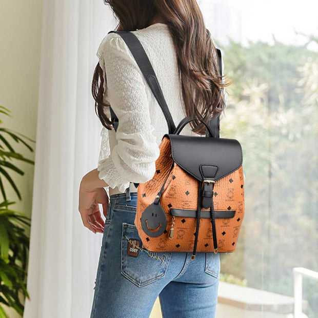 Travel Daypack For Women Soft Printed Leather Student Backpack