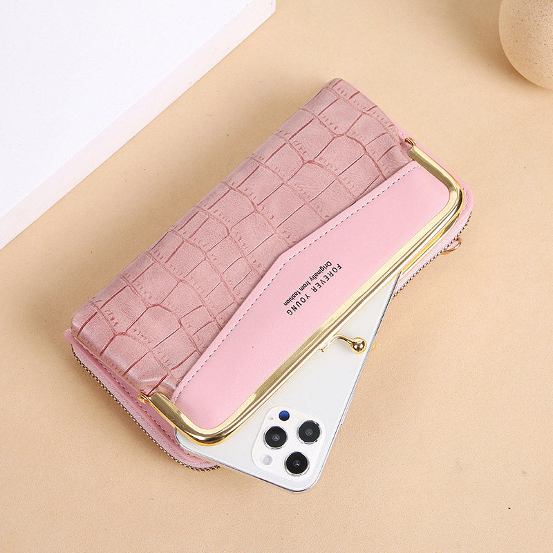 Multi-Slot Elegant Embossing Kiss-Lock Crossbody Phone Purse