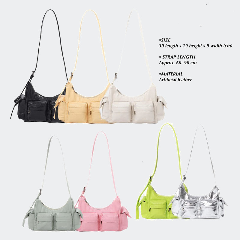 Horizontal Shoulder Bag For Women Multiple Pocket Minimalist Underarm Bag