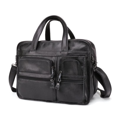 Men's Genuine Leather Briefcase 15.6" Business Laptop Bag with Crossbody Strap