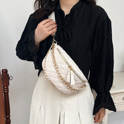 Rhomboid Quilted Chest Bag Women Chain Decor Waist Bag