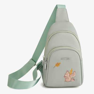 Cartoon Squirrel Embroidery Chest Bag For Women Oxford Crossbody Bag