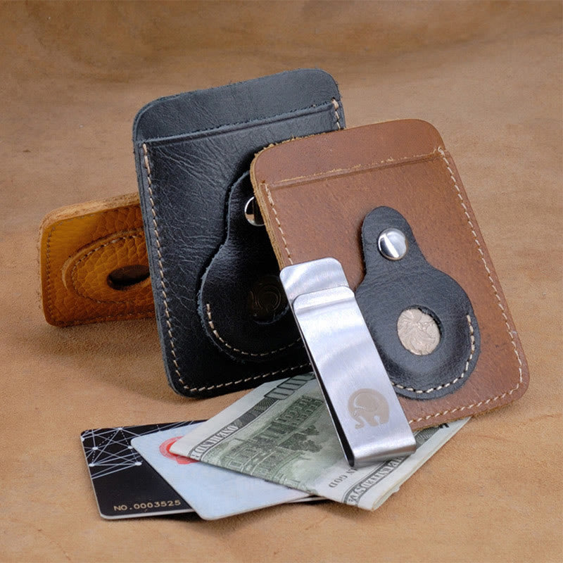 Card Holder For Shopping Cowhide Oil Wax Metal Money Clip