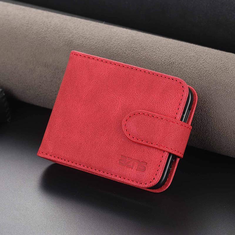 Genuine Leather Phone Holder Wallet Case For Galaxy Z Flip3 / Flip2 With Card Holder