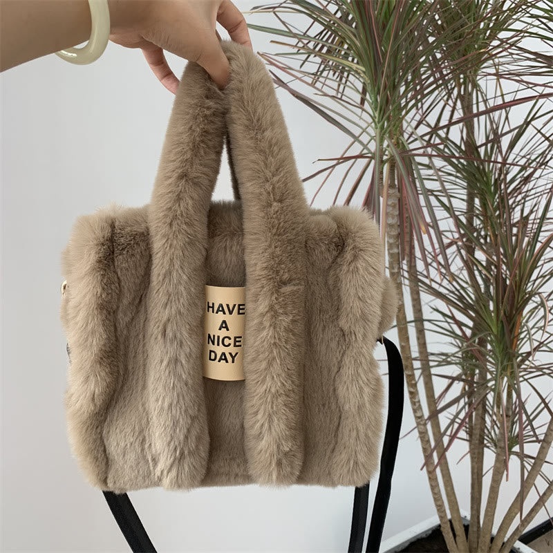 Crossbody Bag For Women Solid Color Faux Fur Large Handbag