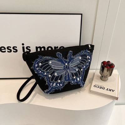 Embroidery Butterfly Shoulder Bag Cotton Linen Crossbody Purse For Women