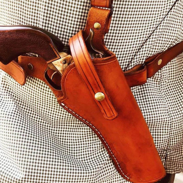 Medieval Handmade Leather Shoulder Holster Colt Style Single Harness Belt