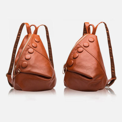 Solid Color Leather Backpack For Women Youth Travel Purse