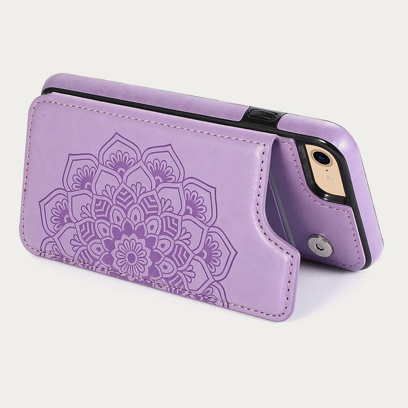 Phone Case For Daily Flower Pattern Magnetic Button Leather Case