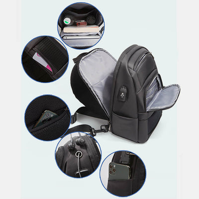 Anti-theft Reflective Sling Bag Men One-Shoulder Backpack with USB Charging Port