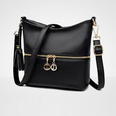 Double Zipper Purse For Women Tassel Solid Color Crossbody Bag