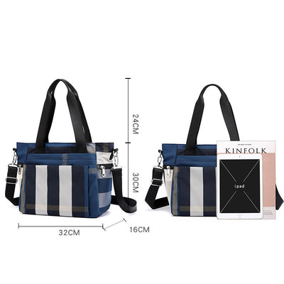 Tote Bag For Women Plaid Pattern Nylon Shoulder Bag