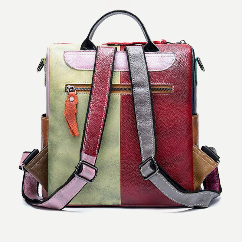 Women Backpack Purse Convertible Shoulder Bag Genuine Leather Colorblock Casual Daypack