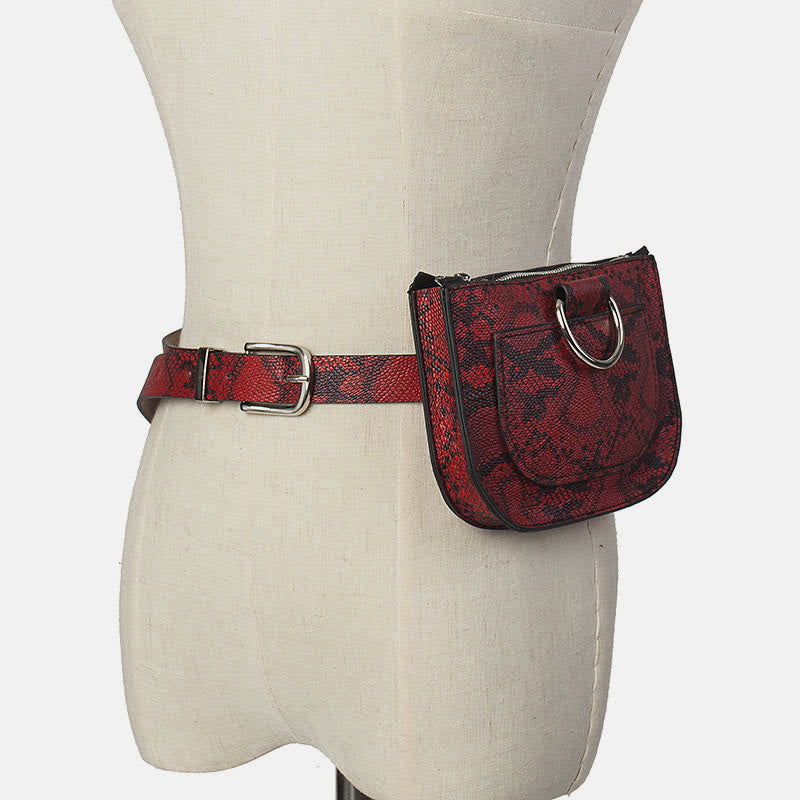 Mini Waist Bag For Women Snakeskin Grain Leather Belt Bag