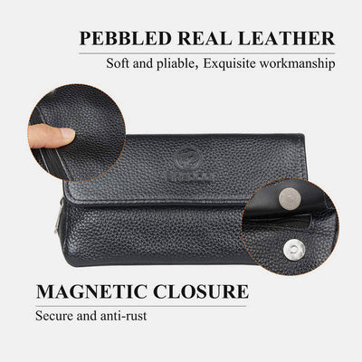 Leather Tobacco Pouch Pipe Carrying Case with 2 Pipe Holder Pocket