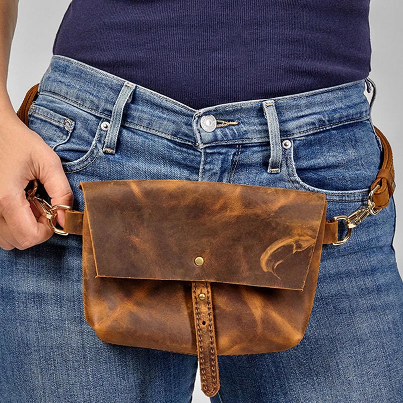 Retro Leather Waist Bag Crossbody Shoulder Bag for Women