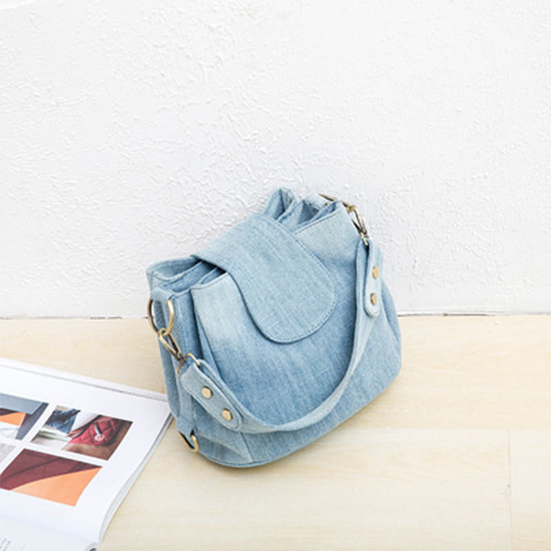 Denim Underarm Bucket Bag For Women Large Top Handle Bag