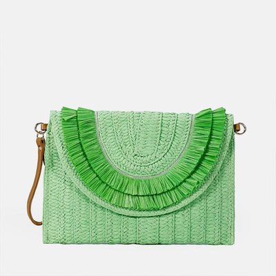 Tassel Beach Clutch for Women Raffia Woven Envelop Bag with Shoulder Strap