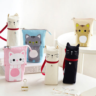 Cute Cat Pattern Appealable Canvas Daily Pencil Case Storage Bag