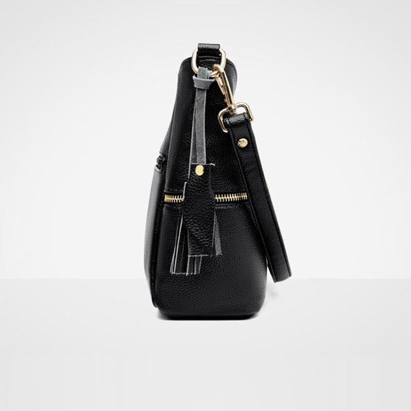 Double Zipper Purse For Women Tassel Solid Color Crossbody Bag