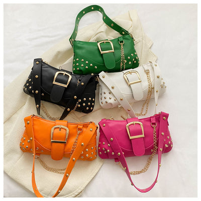 Shoulder Bag For Women Rivet Punk Solid Color Party Bag