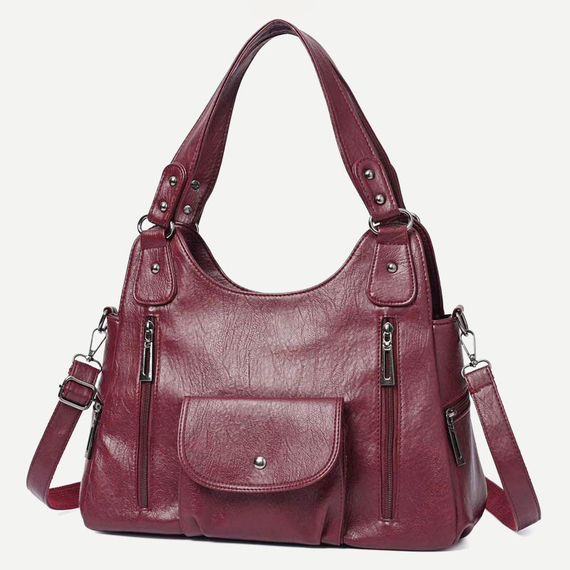 Double Large Compartment Tote Hobo Bag Leather Handbag with Crossbody Strap