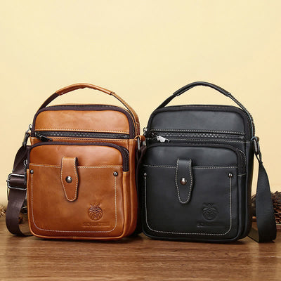 Leather Small Messenger Bag for Men Retro Work Business Shoulder Handbag