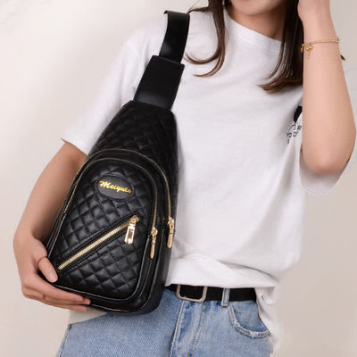 Leather Sling Bag for Women Quilted Crossbody Sling Backpack Daypack