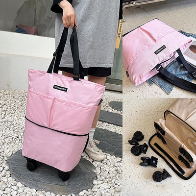 Supermarket Rolling Tote Detachable Foldable Wheels Shoulder Purse For Women