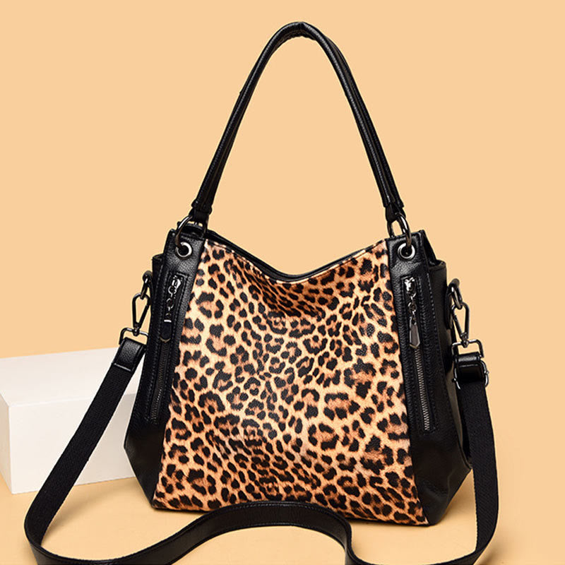 Leopard Zebra Print Tote For Women Vegan Leather Large Handbag