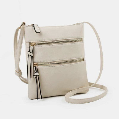 Multifunction Triple Zip Crossbody Bag Trendy Design Leather Shoulder Bag