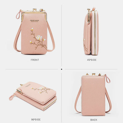 Multi-Slot Elegant Floral Embroidery Crossbody Phone Bag