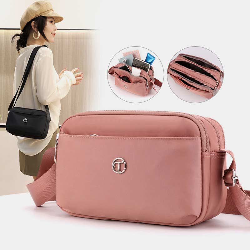 Triple Zip Small Crossbody Purse for Women Lightweight Casual Shoulder Bag