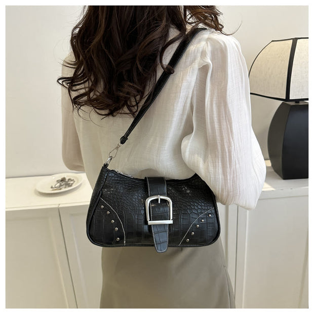 Crocodile Pattern Leather Shoulder Bag For Dating Retro Style