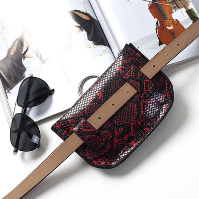 Mini Waist Bag For Women Snakeskin Grain Leather Belt Bag