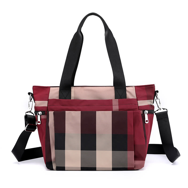 Tote Bag For Women Plaid Pattern Nylon Shoulder Bag