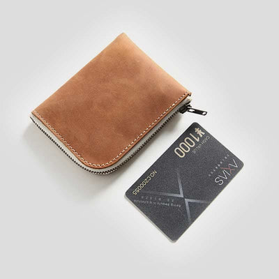 Retro Genuine Leather Coin Purse Slim Zip Change Pouch Wallet