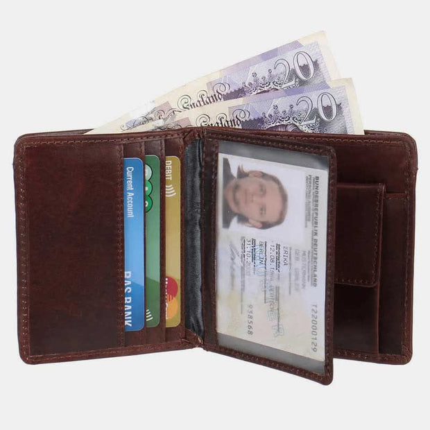 Genuine Leather Wallet for Men Bifold Retro Wallet with ID Window