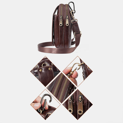 Genuine Leather Multifunctional Belt Loop Pouch Phone Bag Crossbody Bag