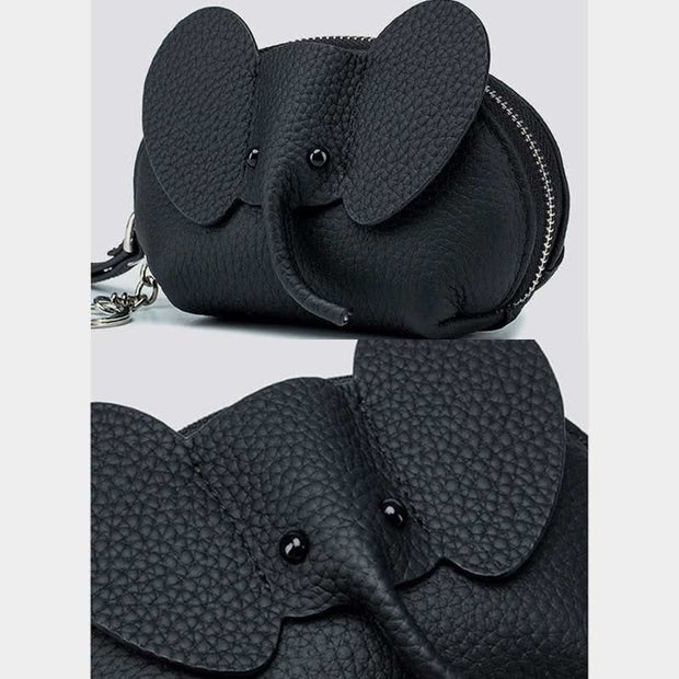 Women Small Coin Purse Elephant Leather Wallet Change Pouch Wristlet