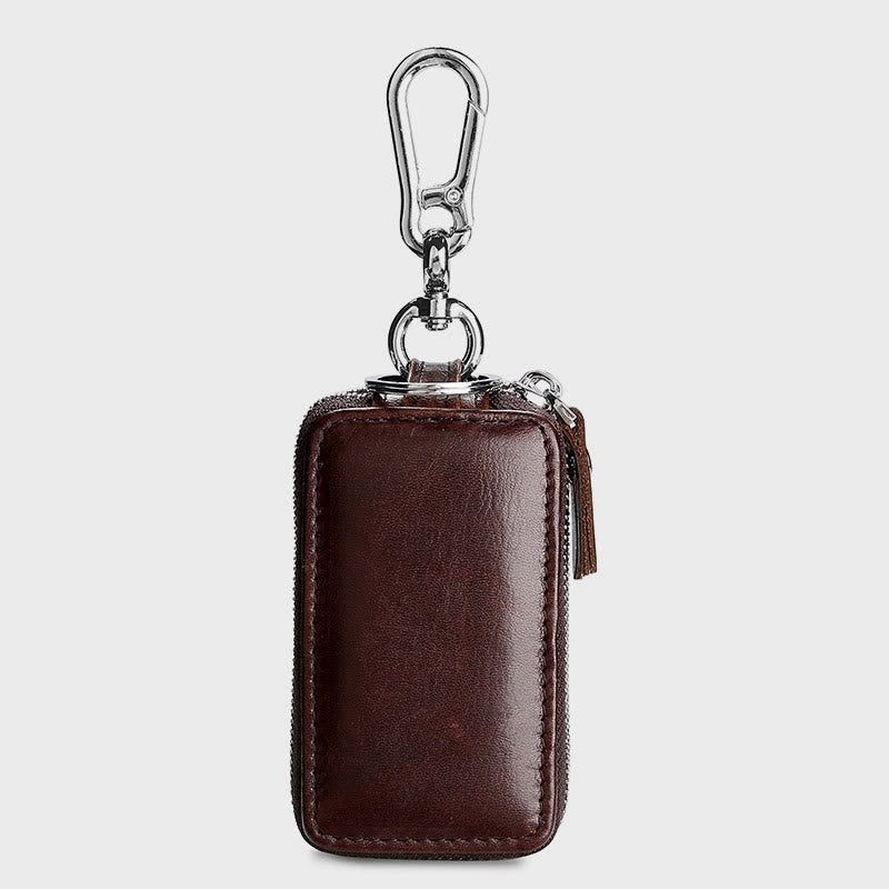 Retro Oil Wax Leather Car Key Chain Multi-function Storage Bag