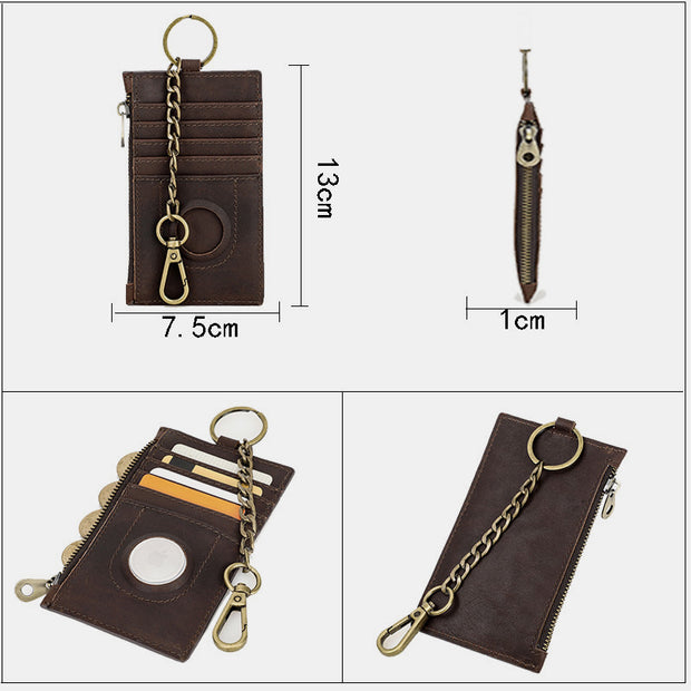 RFID Blocking Genuine Leather Airtag Card Holder Wallet With Chain