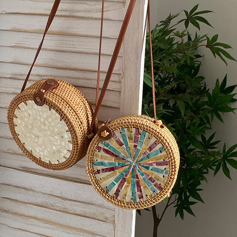 Rattan Straw Round Bag Vintage Cute Crossbody Travel Purse