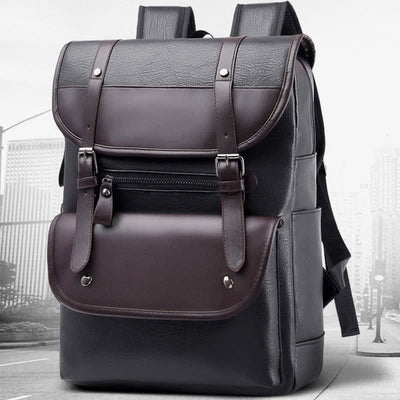 Leather Laptop Backpack for Men Large Capacity College Travel Office Daypack