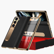 Z Fold 5 Phone Case Leechi Grain Genuine Leather With Screen Film Case