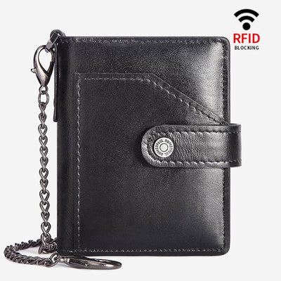 RFID Bifold Business Short Wallet With Chain